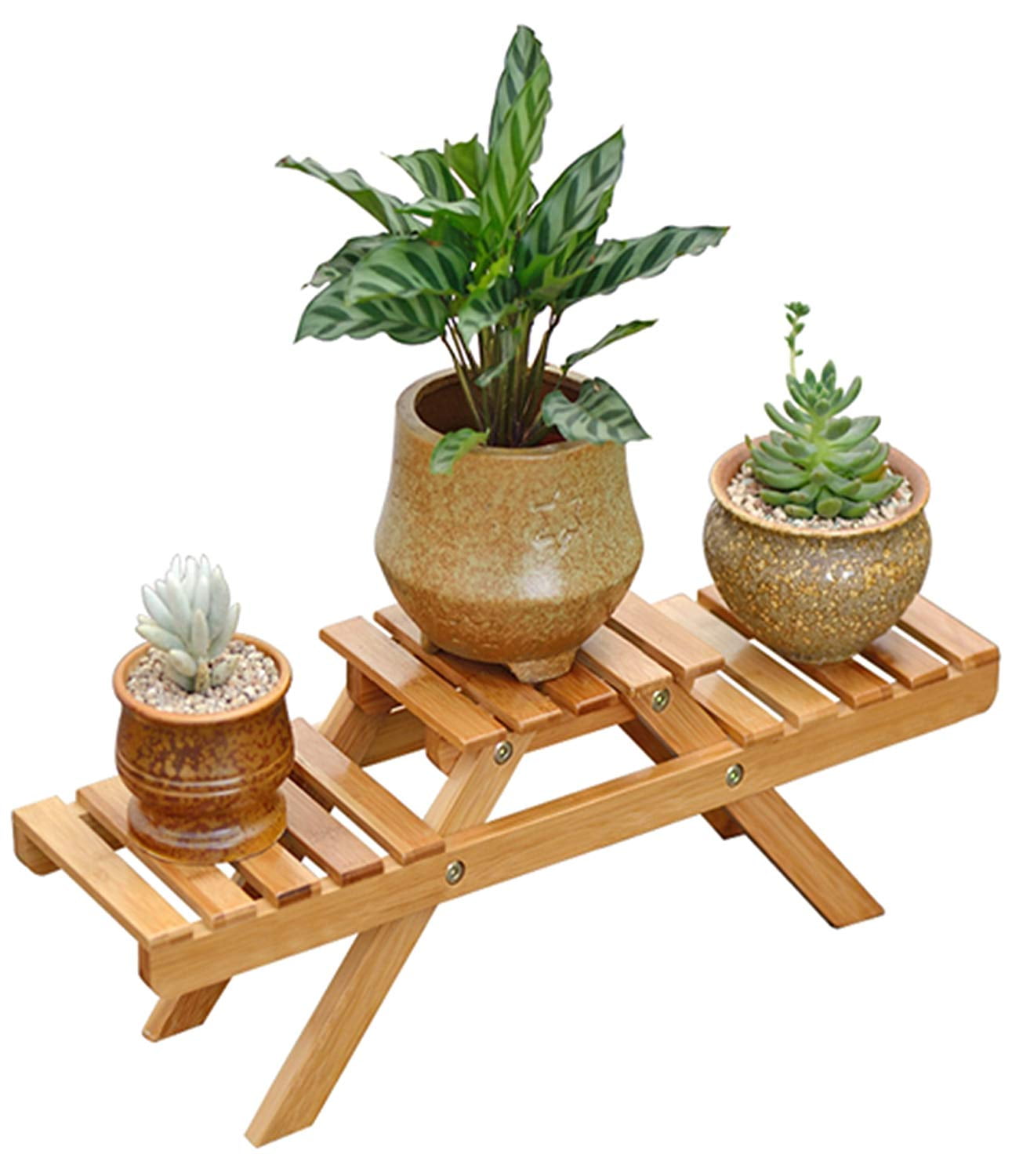 Set of 2 MyGift Rustic Burnt Wood Tiered Succulent Planter Stand with 8 Mini White Ceramic Plant Pots