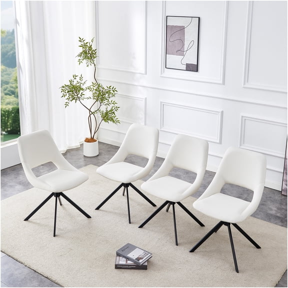 JERFIT Modern Swivel Dining Chairs Set of 4, PU Leather Upholstered Accent Chairs with High Back, Gold Metal Frame for Kitchen Dining Room