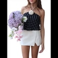 thumbnail image 1 of Camiseta Sin Mangas de Lunares Y2k para Mujer, Estilo Halter, Sin Mangas, con Cuello Halter, Camisola Sin Espalda y Decoración de Rosas. Negro M, 1 of 8