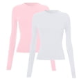 thumbnail image 2 of VJGBEGW 2 Pack Women Long Sleeve Crew Neck Shirts Basic Tops Slim Fit Ruch Side Tees Going Out Layering Thirts Multicolor #4 XS, 2 of 7