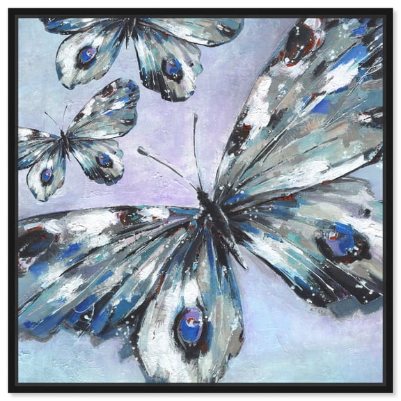 Butterfly Trio Butterfly Wall Art Canvas Wall Art by Art Remedy, Black Floater Frame, 13" x 13"