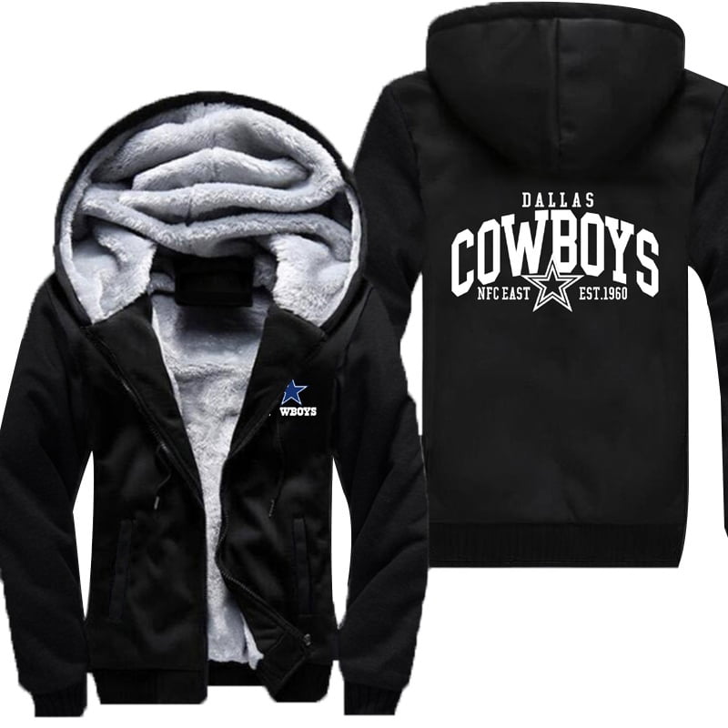 Dallas Cowboys Hoodie Zip up Jacket Coat Winter Warm Black and Gray 