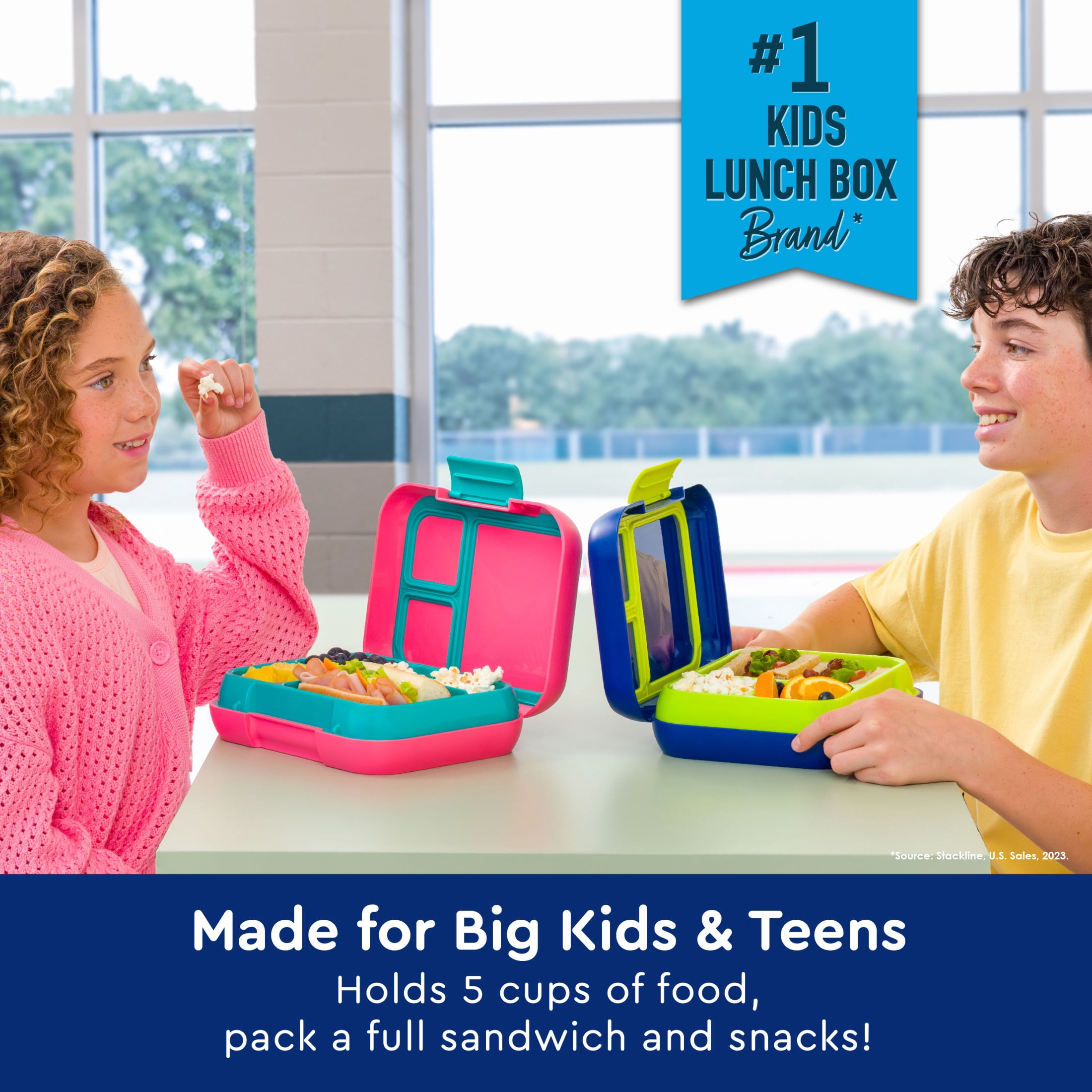 Bentgo® Pop - Leak-Proof Lunch Box & Removable Divider for Ages 8+ & Teens - Lunch Container Holds 5 Cups of Food; 3-4 Compartments; Microwave/Dishwasher Safe; 2 Year Warranty (Navy Blue/Chartreuse)