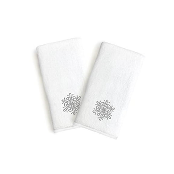 Authentic Hotel and Spa  2-piece Holiday Turkish Cotton Hand Towels with Silver Snowflake Embroidery (Set of 2)