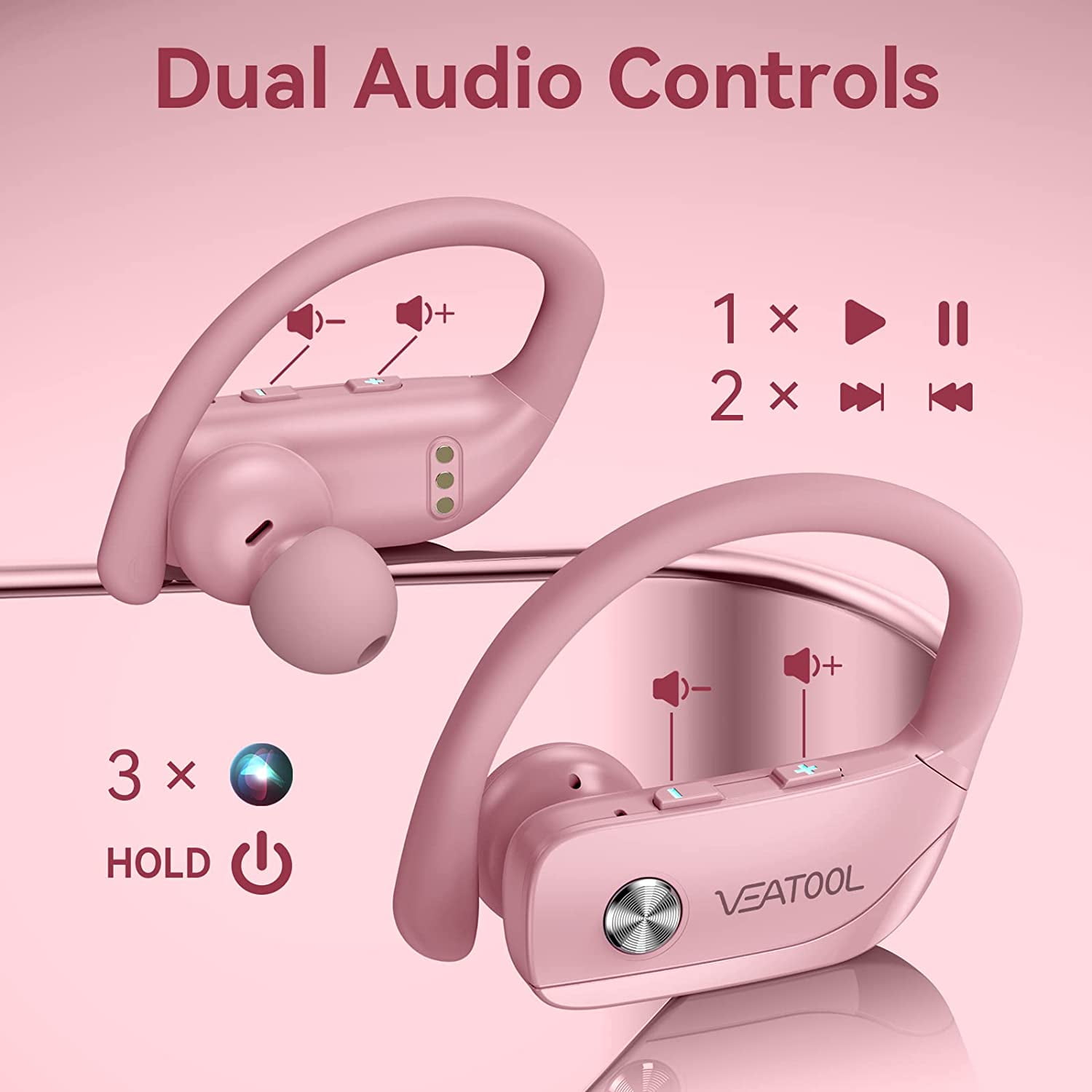 VEATOOL Wireless Earbuds Bluetooth 6.0 Sport 150Hrs Earhook 6 ENC Mic IP68 Waterproof Workout Running