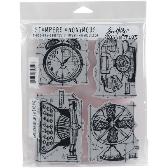 Tim Holtz Cling Stamps 7"X8.5"-Vintage Things Blueprint