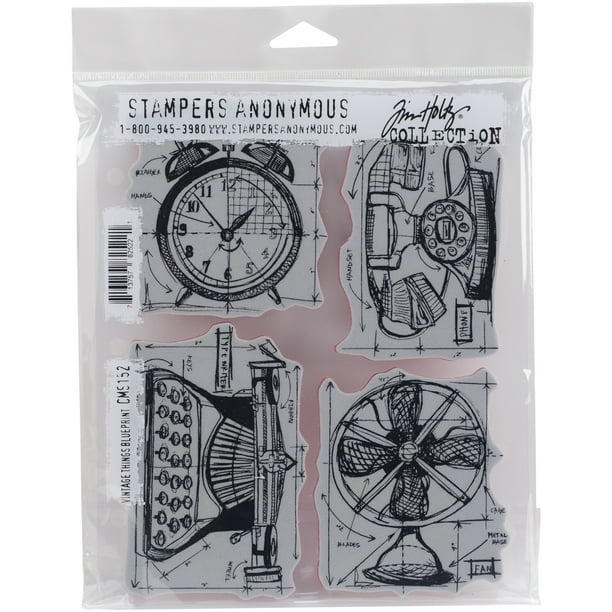 Tim Holtz Cling Stamps 7"X8.5"Vintage Things Blueprint
