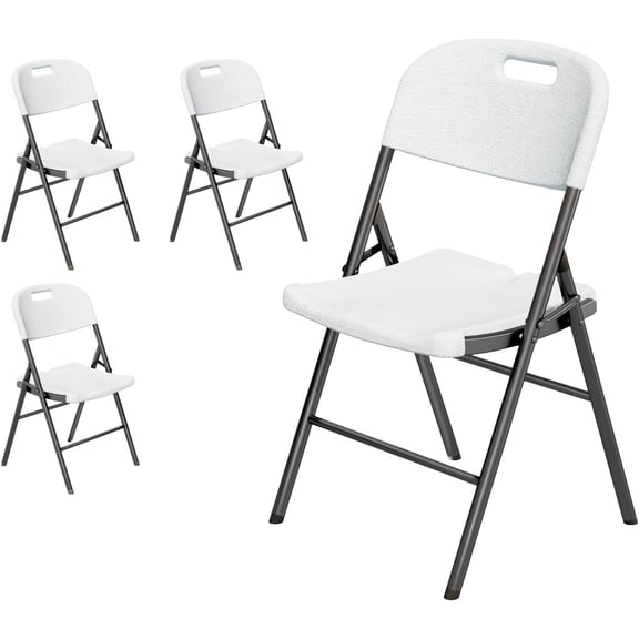 4 Pack Heavy Duty Folding Chairs, 650 lb Weight Capacity, Reinforced Steel Frame for Indoor & Outdoor Use (White)