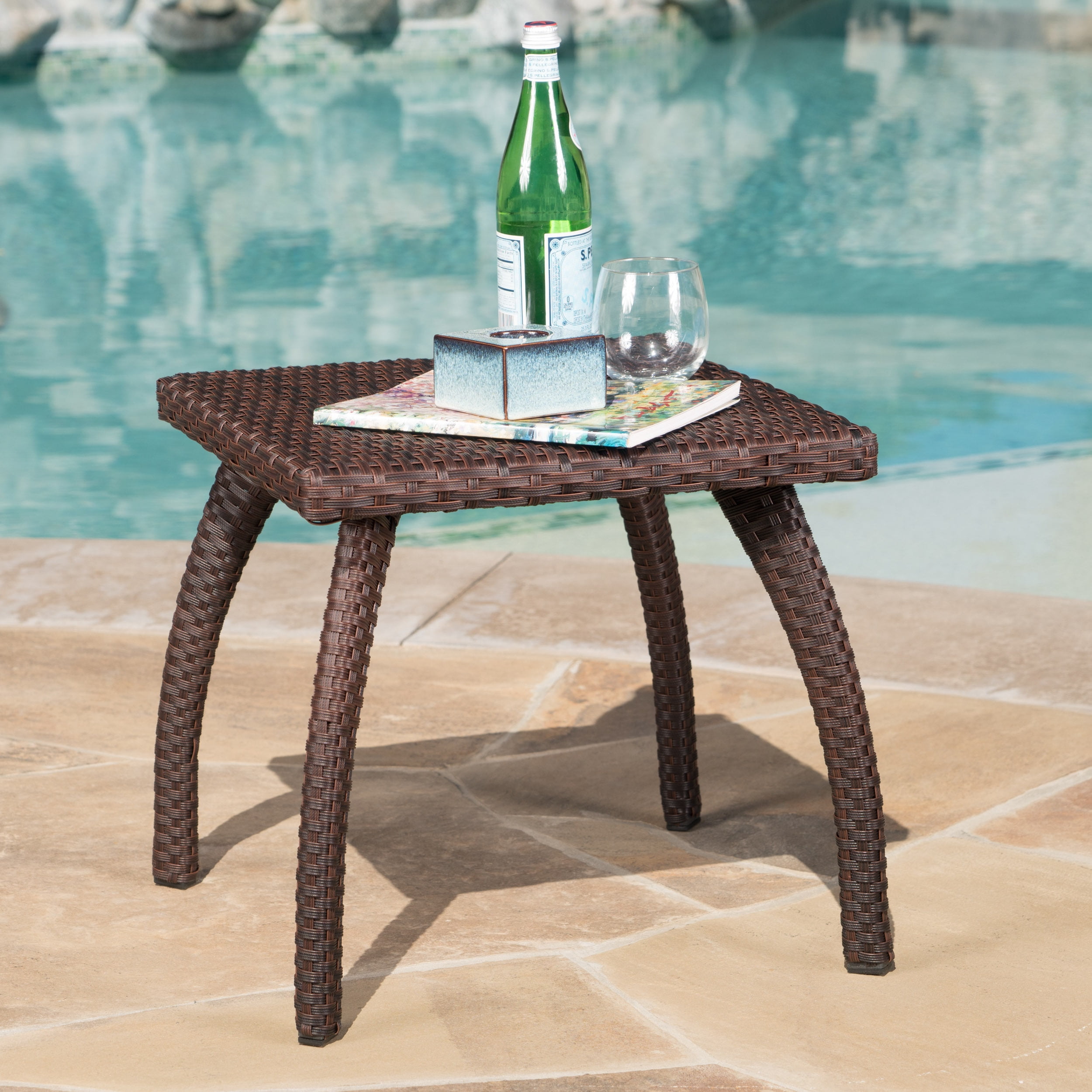 Kingsfield Outdoor Wicker Accent Table, Brown