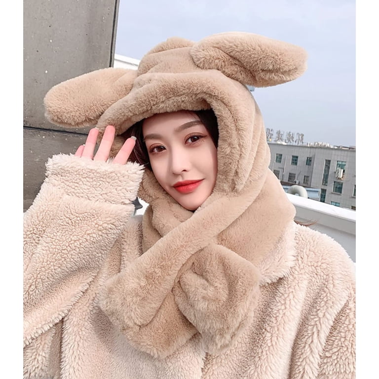 CoCopeaunt Women Bunny Ear Scarf Beanie Hat 2 in 1  display picture 3