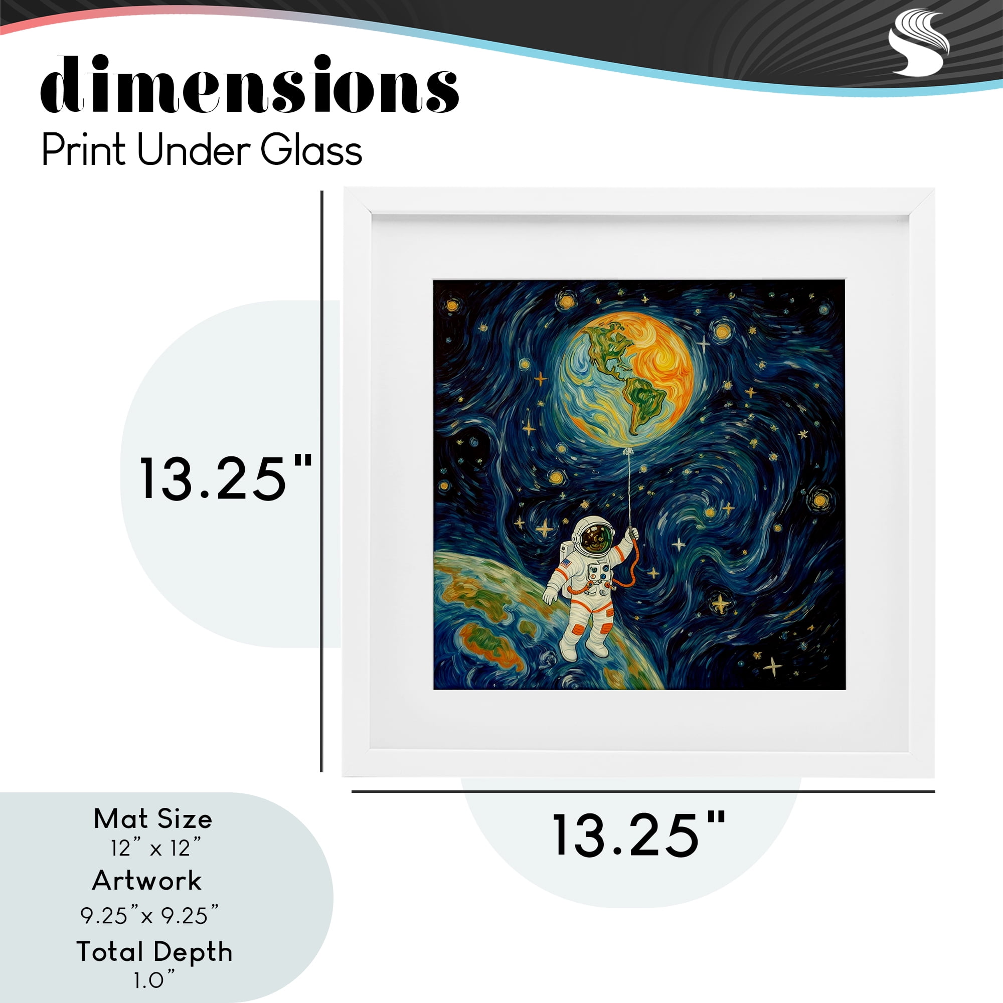 Astronaut with Earth Balloon White Framed Print Under Glass, design by Angie Hawke