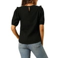 thumbnail image 3 of Allegra K Women's Puff Shoulder Round Neck Collarless Ruffle Keyhole Back Blouse, 3 of 6