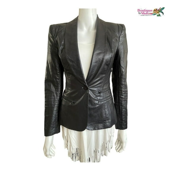 Guess Tiesto Black Coated Blazer Jacket Single Breast Lined Size 2 Women