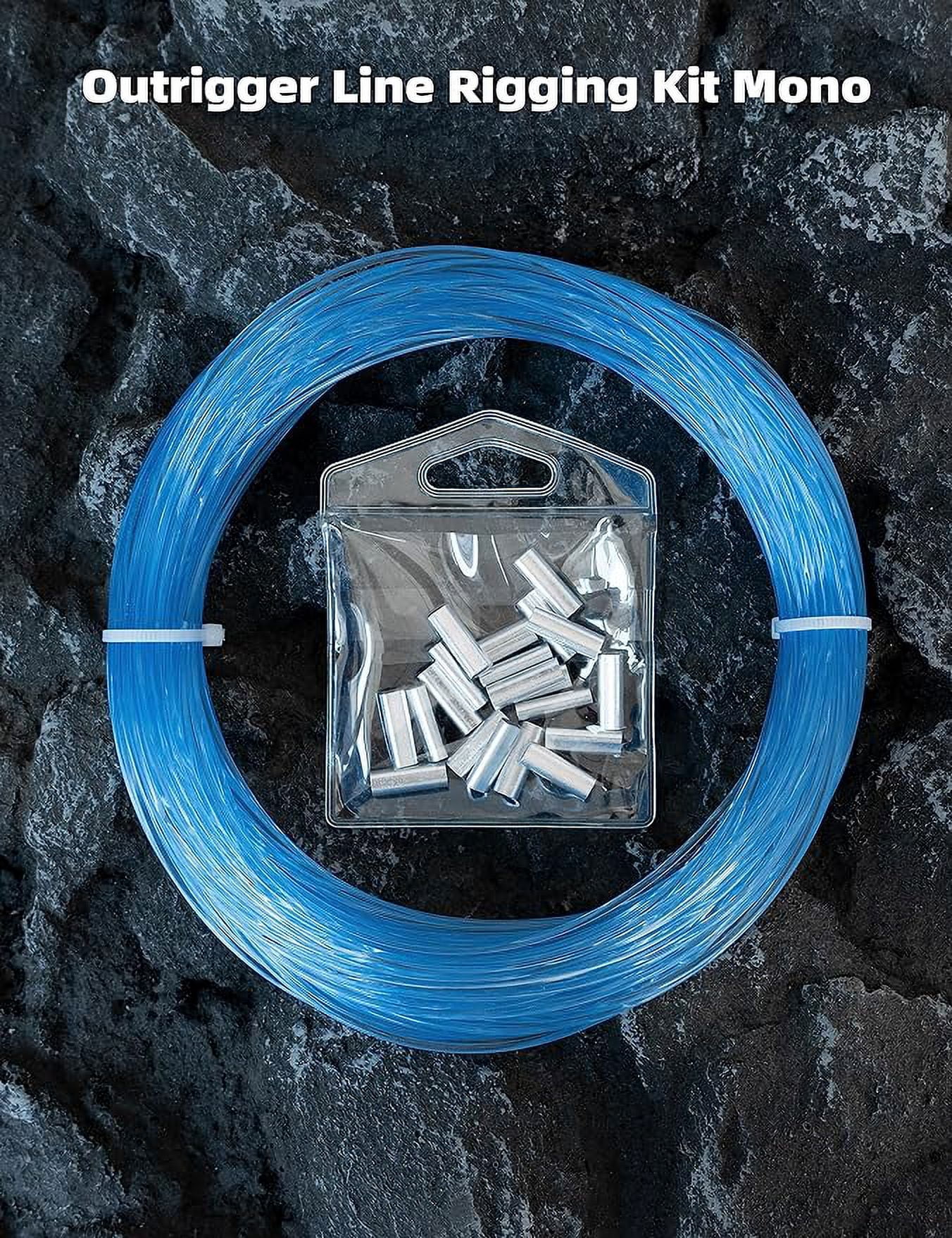 BLUEWING 50yd Outrigger Line Rigging Kit Mono with 20pcs Aluminum Sleeve Crimps and 400LB Test Monofilament Fishing Line, Blue