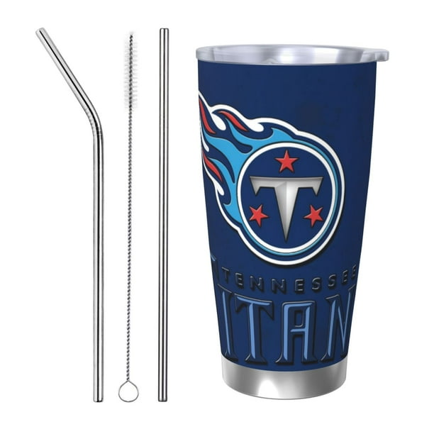 Taza térmica duradera de acero inoxidable 304 con tapa y pajita con temática del equipo de fútbol de los Titanes Taza térmica de acero inoxidable de 20 oz Taza para automóvil Adecuada para bebidas