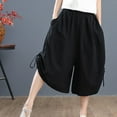thumbnail image 3 of AWXNJUX Linen Pants Women Plus Size Women's Pants Summer Loose Wide Leg Pants Elastic Waist Ladies Culottes Capri Pants Chiffon Pants Women's Casual Pants Casual Pants (Black,L), 3 of 3