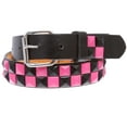 thumbnail image 2 of Kids 1" Snap On Black & Fuchsia Checkerboard Punk Rock Studded Leather Belt, 2 of 3