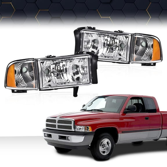 PIT66 Chrome Housing Amber Corner Headlights Lamp Fit For 94-02 Ram 1500 2500 3500