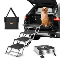 VEVOR Dog Stair for Cars, Wide 4-step Dog Car Steps, Folding Dog Car Ramp with Nonslip Surface, Portable Pet Steps Lightweight Aluminum for Car, SUV and Truck, Supports up to 150 lbs