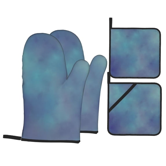 YFYANG Oven Mitts and Pot Holders Sets 4 Pieces, Non-Slip Heat Resistant Blue Sky Art Kitchen Glove Pot Mat for Cooking and Baking