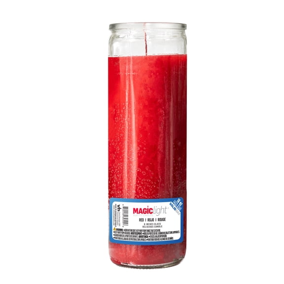 MagicLight Religious Candles 16 oz - Clear Glass Jar, Unscented Red Wax