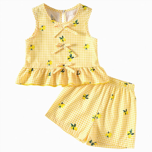 Xyant Toddler Baby Summer Clothes Girls 3 6 12 18 24 Months 2T 3T 4T 5T Girls Outfits Short Sleeve Shorts Sweatsuit Outfits 2 Piece Clothing Set (Yellow,5-6 Years)