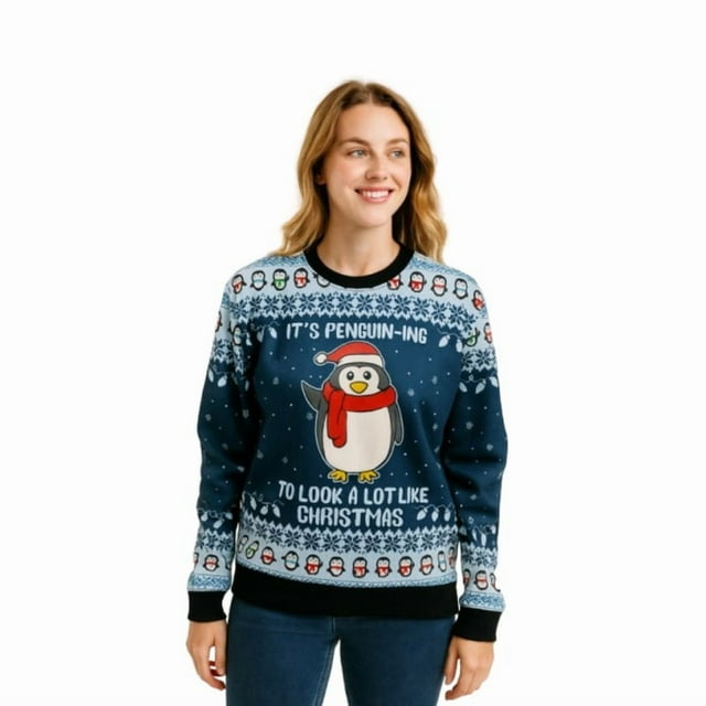 Chandail Mignon de Pingouin avec Pompon Chandail Ugly Christmas pour Femmes