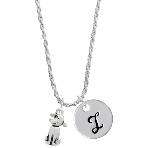 Delight Jewelry Silvertone 2-D Dog Silvertone Script Initial Disc - I - Charm Necklace, 20"+3"