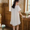 thumbnail image 2 of Defitshape Women's Cotton Nightgown Soft Short Pajama Dress Princess Victorian Ruched Scoop Neck Short Sleeve Sleeping Shirt Summer Fall Frilly Hem Nightshirt Fall Comfy Sleepwear White Large, 2 of 4