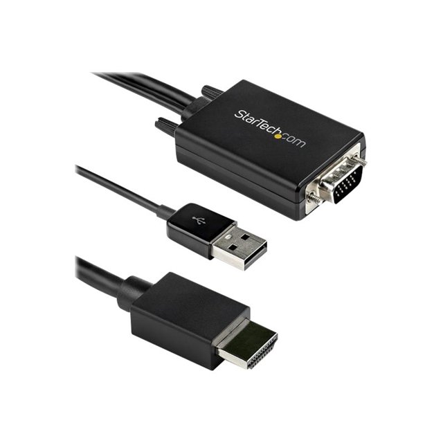 StarTech.com 2m VGA to HDMI Converter Cable with USB Audio Support & Power, Analog to Digital Video Adapter Cable to connect a VGA PC to HDMI Display, 1080p Male to Male Monitor Cable - Supports Wide Displays (VGA2HDMM2M) - Adapter cable - USB, HD-15 (VGA) male to HDMI male - 6.6 ft - black - active, 1080p support, USB power + audio