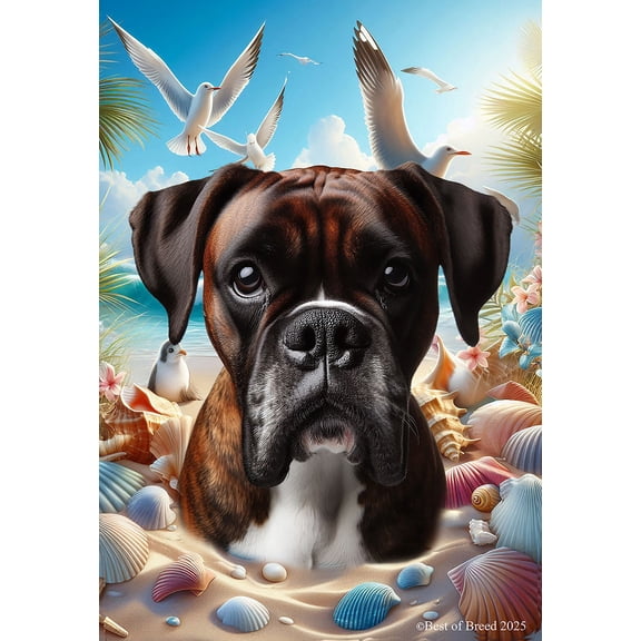Boxer Brindle Uncropped - Best of Breed Summer Beach Outdoor Garden Flag 12" x 17" Mailbox Flag Dog Flag
