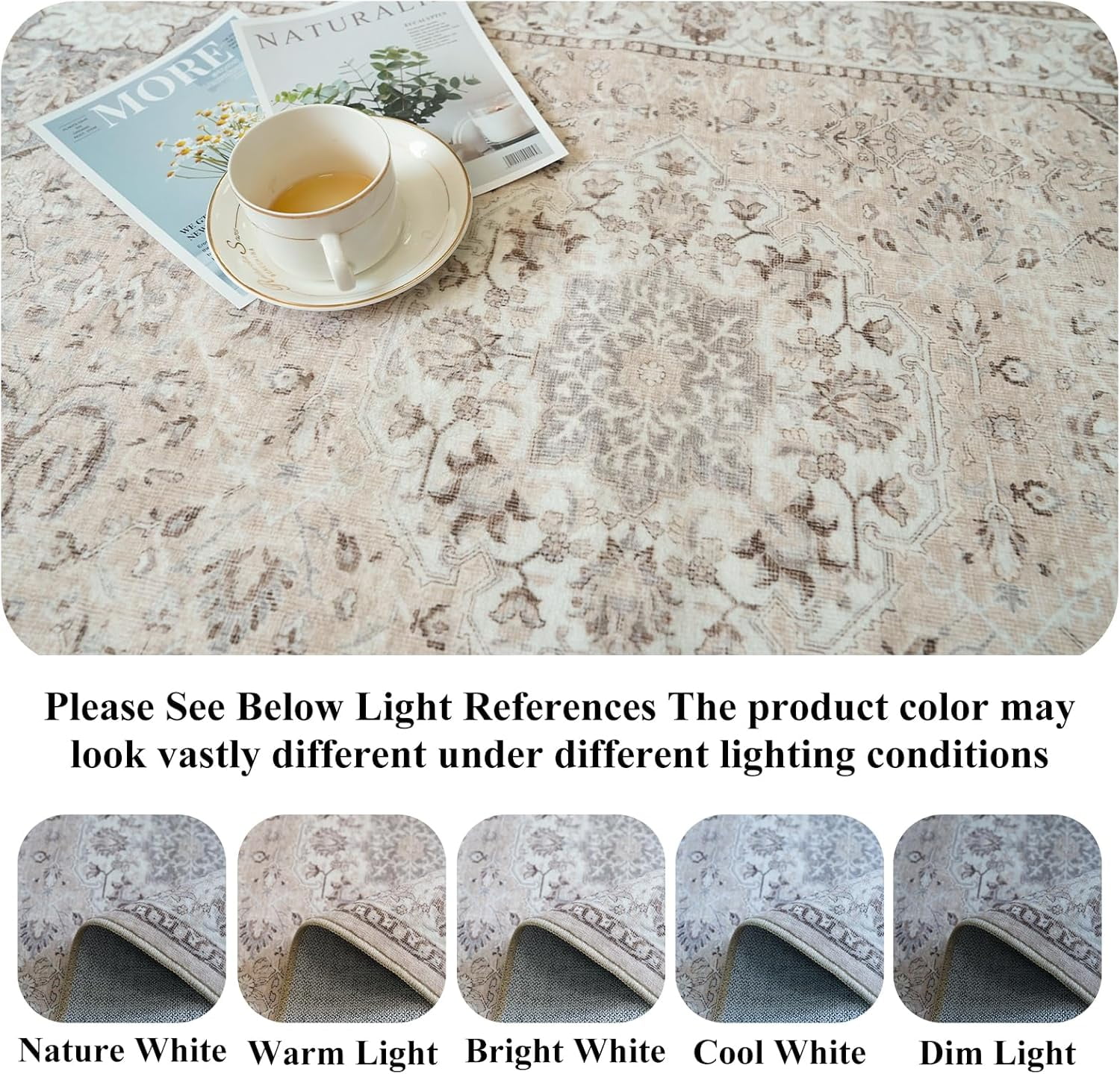 YOUFORTONG Washable 3x7 Hallway Runner Rug, Oriental Farmhouse Soft Indoor Carpet, Thin Non-Slip Stain Resistant Floor Mat for Kitchen Entryway Living Room Bedroom Bathroom Laundry,Beige