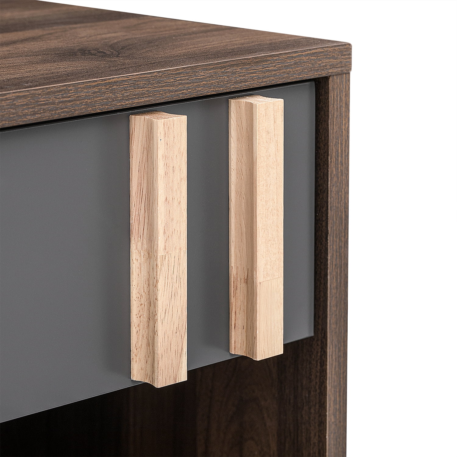 Kadyn Modern Wooden Nightstand, Storage Bedside Table with USB Ports, End Table for Living Room and Bedroom, Gray+Walnut