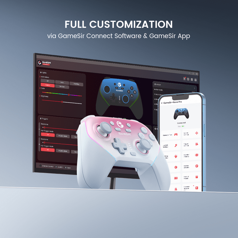 GameSir Super Nova Wireless Gaming Controller for PC/Switch2/iOS/Android, Hall Effect Stick & Trigger, Rubberized Grips, RGB Lighting, Swappable ABXY, Detachable Faceplate, 1000mAh with Charging Dock