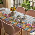 thumbnail image 3 of Easter Bunny Table Cloths for 8 Foot Rectangle Tables, Colorful Eggs Spring Tulips Flower Blue Stripes Patio Waterproof Elastic Fitted Tablecloths, Washable Rectangular Table Cover for Camping, 3 of 8