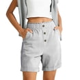 thumbnail image 2 of Juslio Womens Shorts Breathable Linen Button Sporty Casual Comfort Waist Gray Shorts, 2 of 9