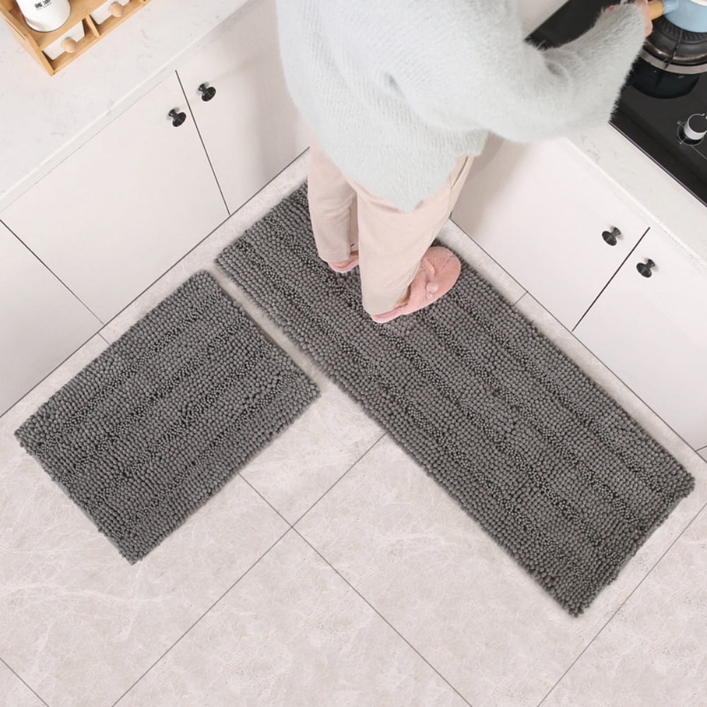 20x63+20x31 Grey Carvapet 2 Pieces Microfiber Chevron Non-Slip Soft Kitchen Mat Bathroom Rug Set Water Absorbent Bath Runner Carpet Set