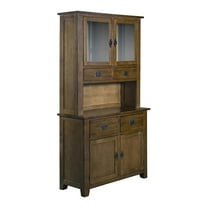 Pemberly Row Arts and Crafts Solid Wood/Glass China Cabinet in Walnut
