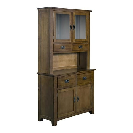 Pemberly Row Arts and Crafts Solid Wood/Glass China Cabinet in Walnut