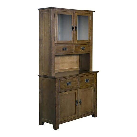 Pemberly Row Arts and Crafts Solid Wood/Glass China Cabinet in Walnut