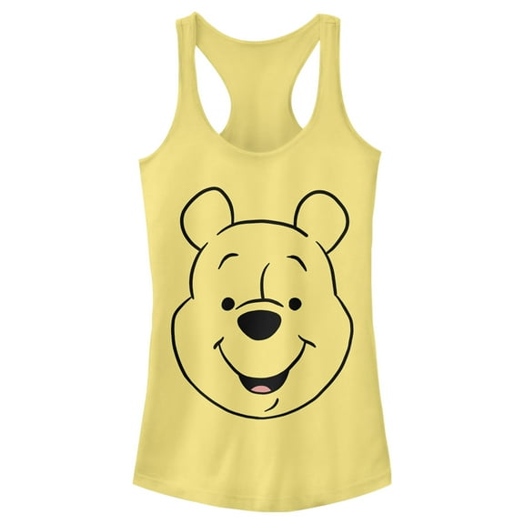 Junior's Winnie the Pooh Smiling Face Outline  Racerback Tank Top Banana X Small