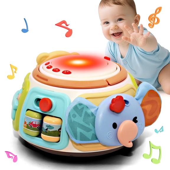 Busy Cube Toys for 1 2 3 Year Old Boy Girl, Activity Montessori Toys, Learning Toy for 1 Year Old, Music & Light Drum Gifts for Kids
