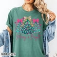 thumbnail image 5 of Merry & Bright Christmas Tree Graphic Print T-Shirt | Pink Holiday Bow Design | Comfort Colors Blossom Tee, 5 of 7
