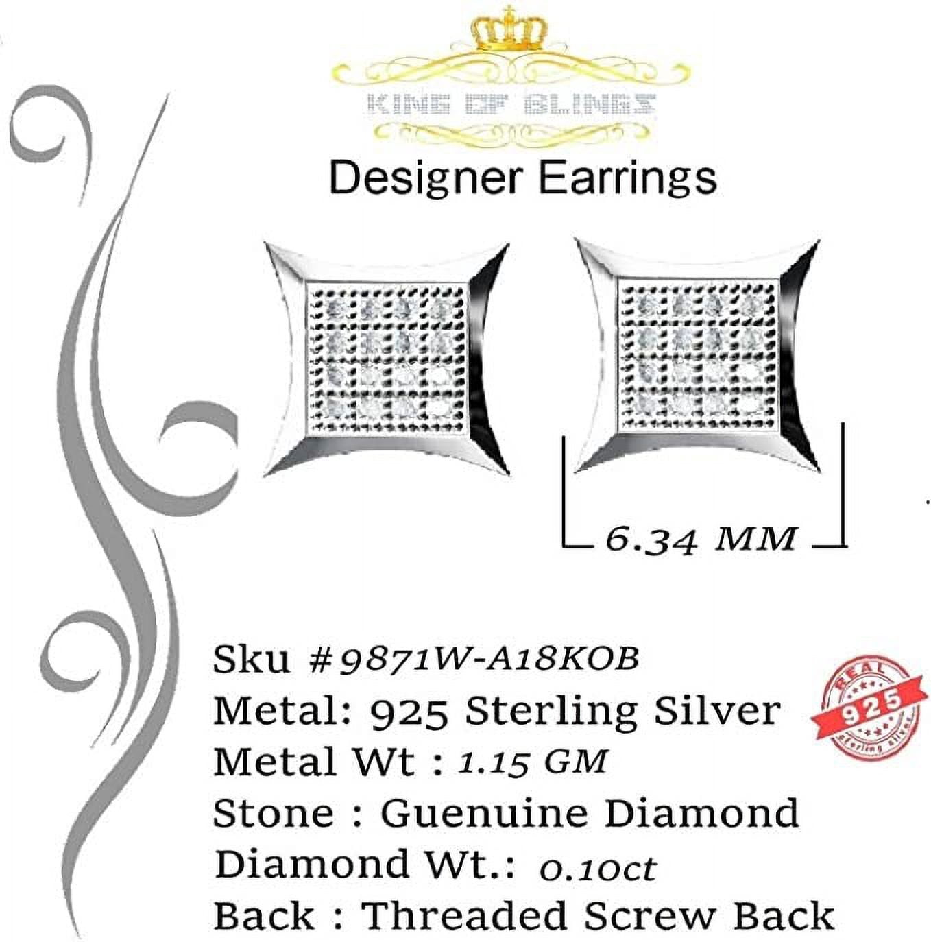 King of Bling's 0.10ct Diamond 925 Sterling Silver For Women's & Men's White Kite Stud Earrings