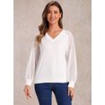 thumbnail image 3 of DARING DIVA Women's Lace Sleeve Work Office V Neck Tops M White, 3 of 6