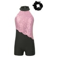 thumbnail image 3 of DPOIS Kids Girls Sequins Gymnastics Leotard Jumpsuit with Headwear Pink&Black 8, 3 of 7