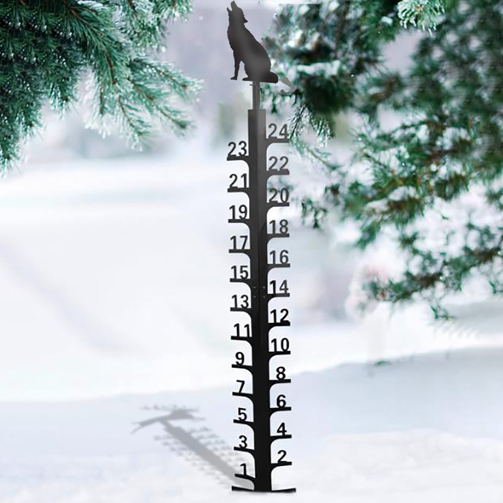 Manual Metal Snowflake Ruler for Snow Depth, Christmas Themed Garden Decoration and Rain Gauge, 24 Inch Outdoor Stake for Winter Holiday Decor and Gift