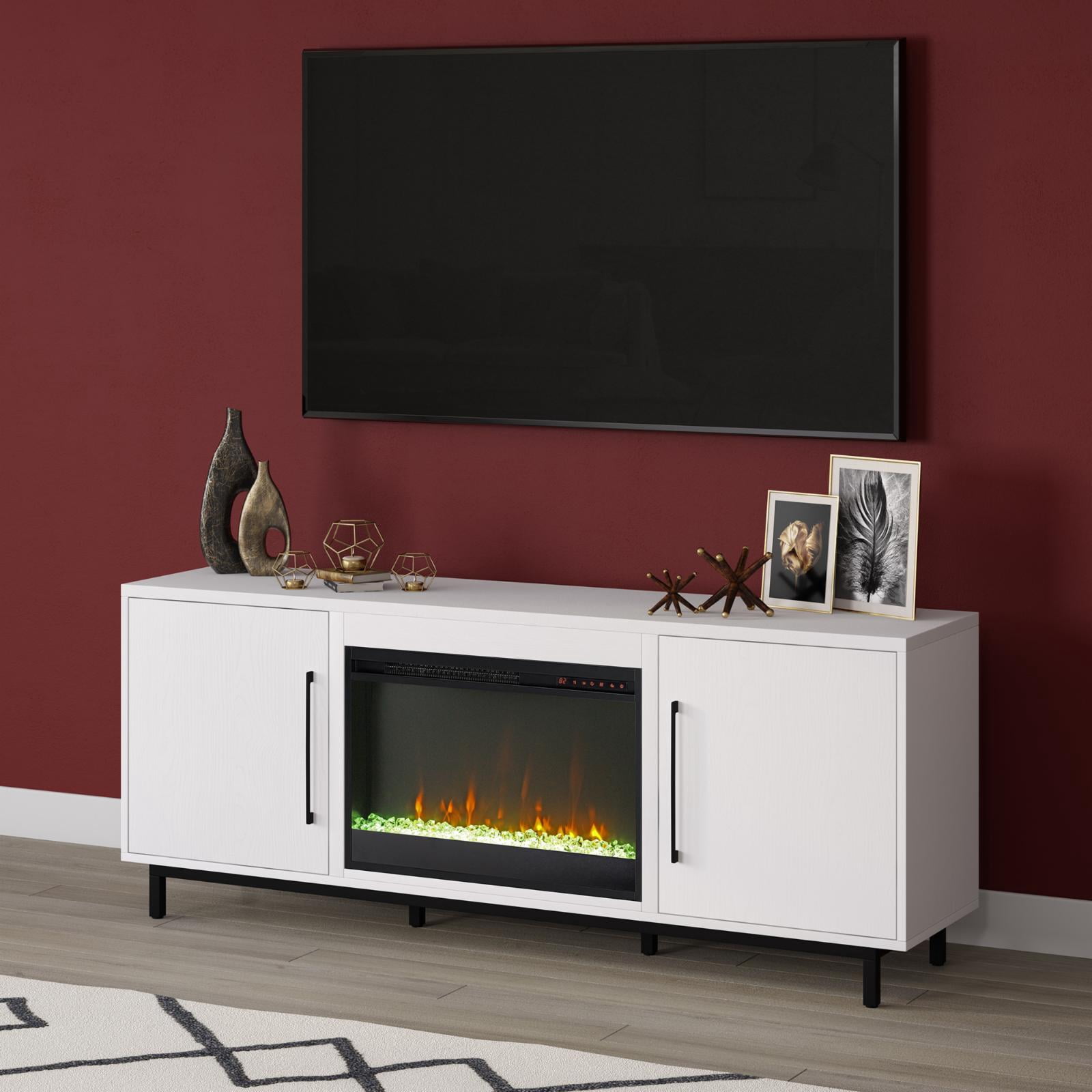 Evelyn&Zoe Julian Rectangular TV Stand with 26" Crystal Fireplace for TV's up to 75", White