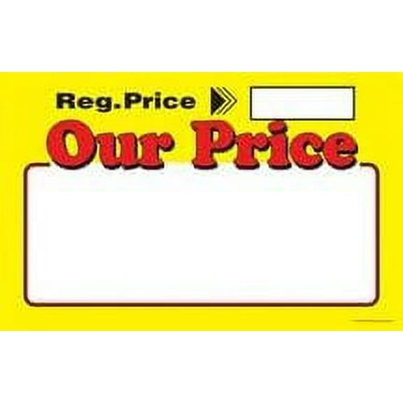 CYA216 "Our Price Regular Price" Retail Price Cards Signs - Red and Yellow Pack of 100 Cards - Business Store Signage (7" x 11") Business Store Signs