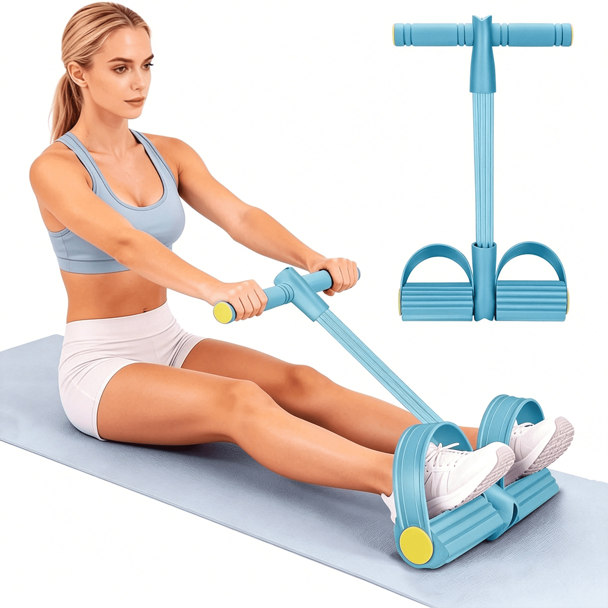 BESTSKY Resistance Bands with Handles,6-Tube Tension Rope,Sit-Up Exercise Equipment with Foot Pedals,Pedal Resistance Band for Abdomen,Waist,Arm,Leg